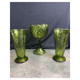 Indiana Glass Green Vases and Pedestal