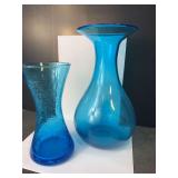 Crackle Vase and Hand Blown Blue Vase