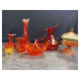 Fenton Glass Amberina Button and Daisy Basket and other Amberina Decor