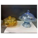 Blue Indiana Glass Candy Dish and Mis-matched Covered Dish