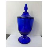 Fenton Cobalt Lidded Pedestal Jar