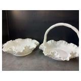 Fenton Hobnail Ruffled Basket and Dish