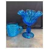 Fenton Ruffled Compote and Blue Small Cup