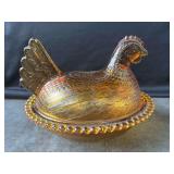 Indiana Glass Amber Gold Hen on Nest