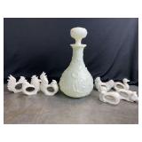 Opalescent Decanter and Animal Napkin Holders