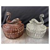 2 Glass Swan Trinket Dishes