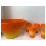 Vintage Candy Corn Punch Bowl and Glasses