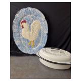 Ceramic Rooster Plate and Roaster