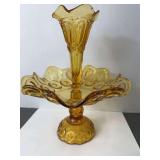 Vintage L.E. Smith Amber Moon and Stars Epergne Centerpiece and Bowl