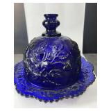 Cobalt Blue Butter Dish Rose Pattern