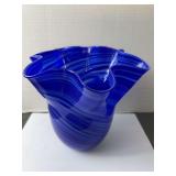 Blue Swirl Art Glass Vase