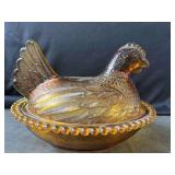 Indiana Glass Amber Hen on Nest