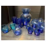 Blue Glass Vases and Glasses