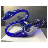 Blue Art Glass Swan Planter