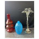 Art Glass Vases - 2 and MCM Hand Blown Lily on Stand
