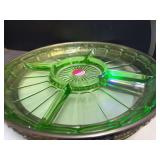 Uranium Glass Relish Tray and Holder