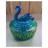 Carnival Glass Swan Covered Dish