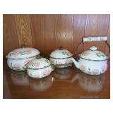 Enamelware Cookware Set with Floral Pattern