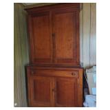 Two-Piece Wooden Hutch with Upper Cabinet and Lower Storage