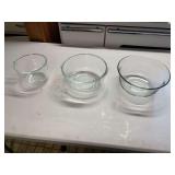 Set of Three Clear Glass Mixing Bowls with Pouring Spouts