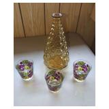 Italian Glass Vase with Fruit Decorated Glasses