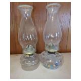 Pair of Glass Oil Lamps with Chimneys