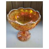Iridescent Carnival Glass Footed Bowl