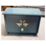 Blue Painted Wooden Bread Box with Goose Motif