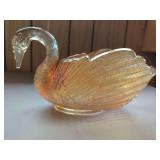 Iridescent Carnival Glass Swan Bowl