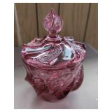 Fenton Pink Carnival Glass Covered Candy Dish