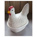 Ceramic Chicken on Basketweave Base Figurine