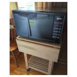 Panasonic Microwave Oven on Wooden Rolling Cart