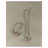 Rhinestone Necklace and Bracelet Jewelry Set with Iridescent Stones
