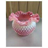 Fenton Pink Hobnail Ruffled Vase