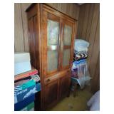 Pie Safe Cabinet with Punched Tin Panels and Assorted Linens