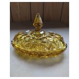 Amber Glass Covered Candy Dish