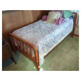 Spindle Post Twin Bed Frame with Mattress and Bedding