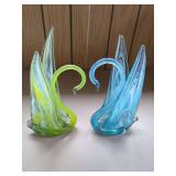 Pair of Art Glass Swan Figurines