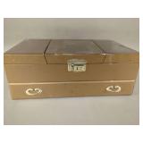 Gold-Tone Jewelry Box with Drawer and Floral Interior