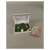 Krementz 14kt Gold Overlay Hand-Carved Ivory Rose Jewelry Set