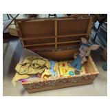 Upholstered Storage Trunk with Contents