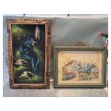 Framed Needlepoint Cottage Garden Scene
