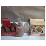 Assorted Glass Bottles and Ceramic Crock with Coca-Cola Carrier