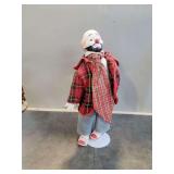 Porcelain Clown Figure with Plaid Attire