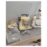 Dormeyer Food-Fixer Model 4200 Stand Mixer with Bowl and Attachments, Osterizer Galaxie Dual Range Blender, and General Electric Canister