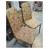 Set of Two Metal Frame Floral Pattern Upholstered Chairs