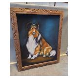 Framed Oil Painting of a Collie