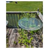 Metal Patio Table with Glass Top and Umbrella Base