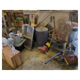 Garage and Workshop Items Including Sink, Tires, and Tools