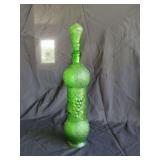 Green Glass Decanter with Grape and Leaf Motif